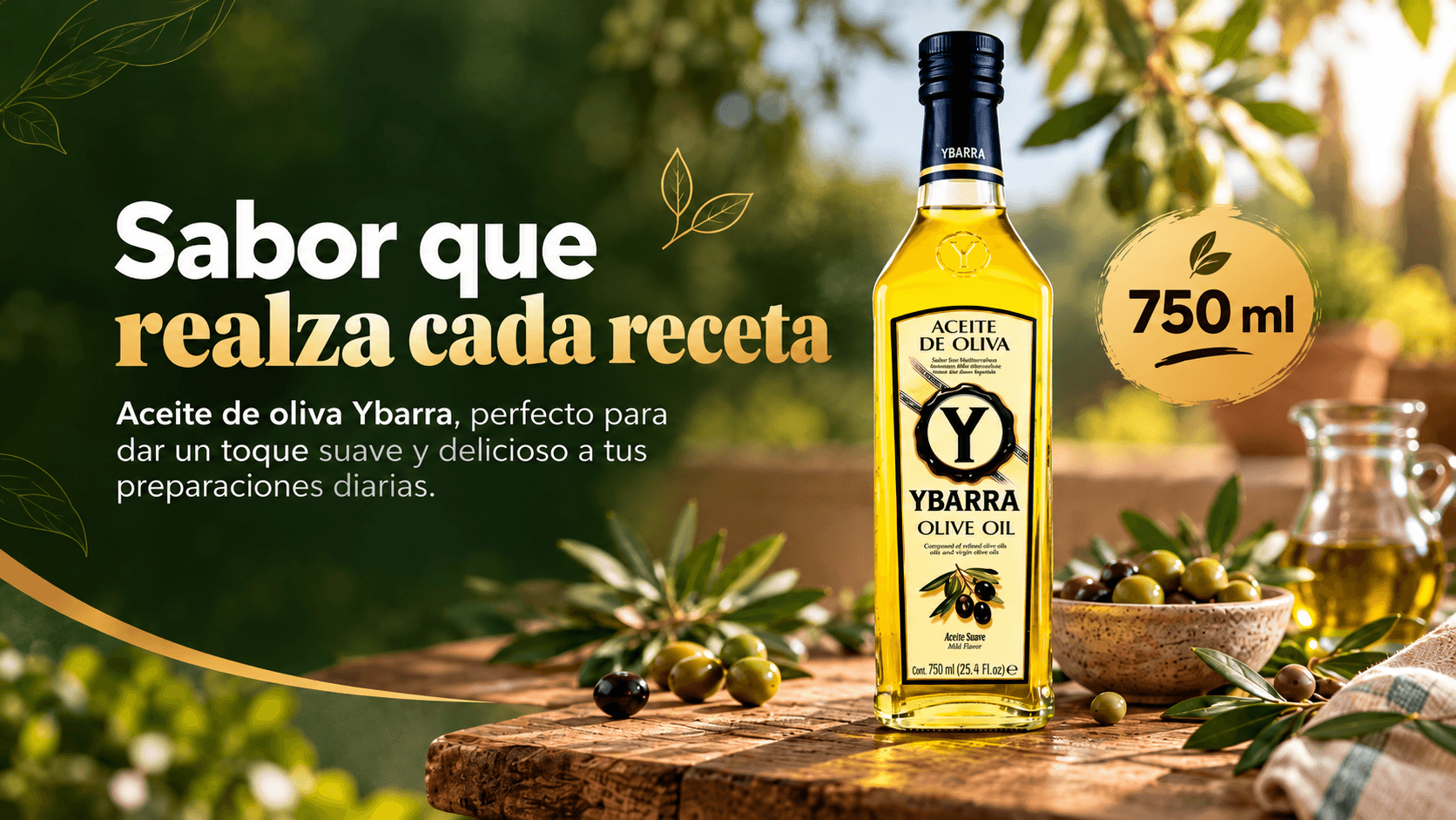 Aceite de oliva Ybarra 750 ml: sabor que realza cada receta